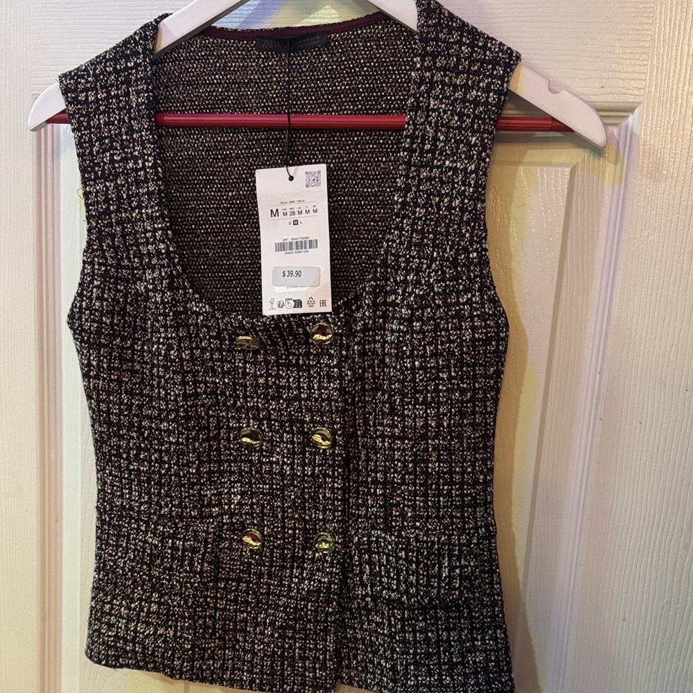 Zara brown and White Tweed Vest and skirt set